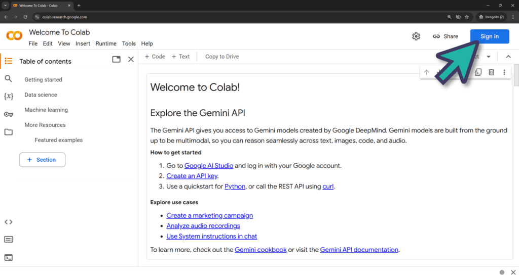 Screenshot - Google Colab - Iniciar sesión