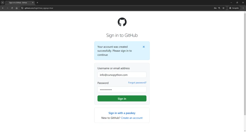 Screenshot Github Sign In